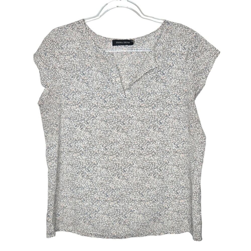 Ivanka Trump Dainty Swirl Print Blouse Womens LG CorpCore Work Office Career